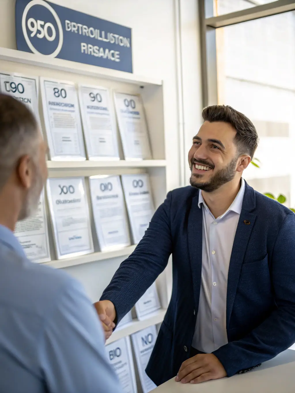 A customer smiling and shaking hands with a Canon Printer Service representative, symbolizing excellent customer service.