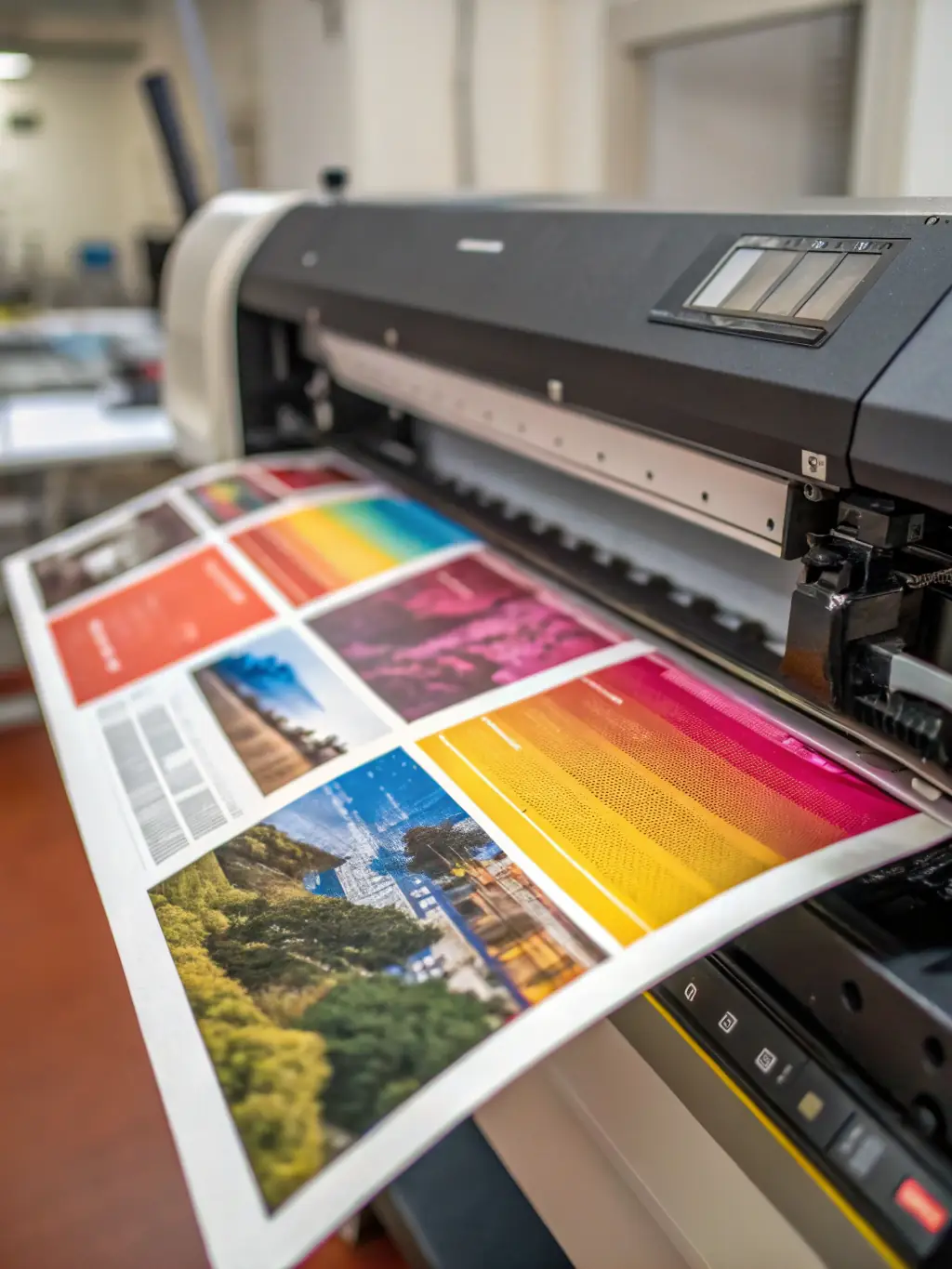 A close-up shot of a printer producing a high-quality, vibrant color print, emphasizing the superior output of Canon devices.